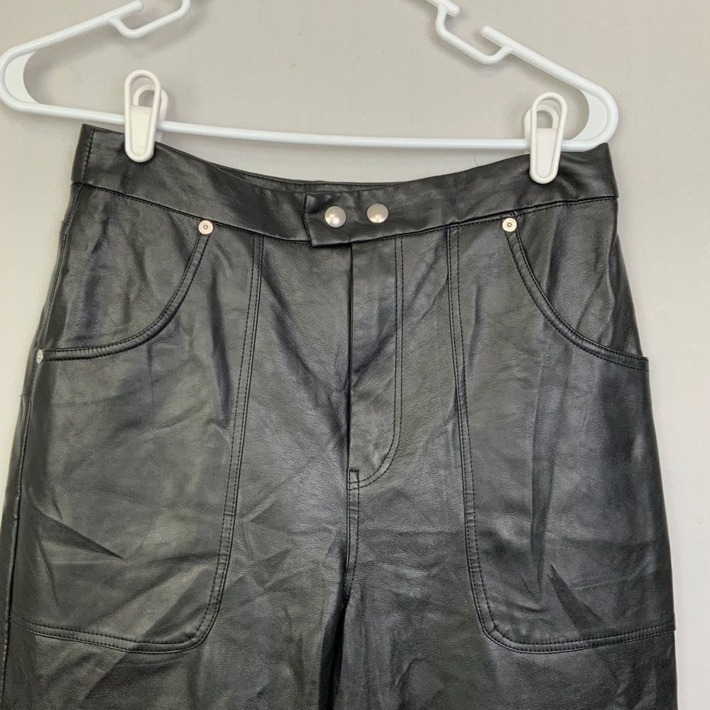 BLANKNYC Sz 28 The Baxter Faux Vegan Leather Pants Track Record Black Crop - Picture 3 of 7